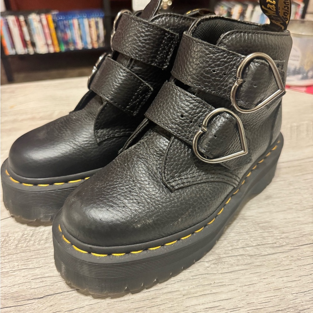 Dr. Martens Black Leather Boots with Heart Details